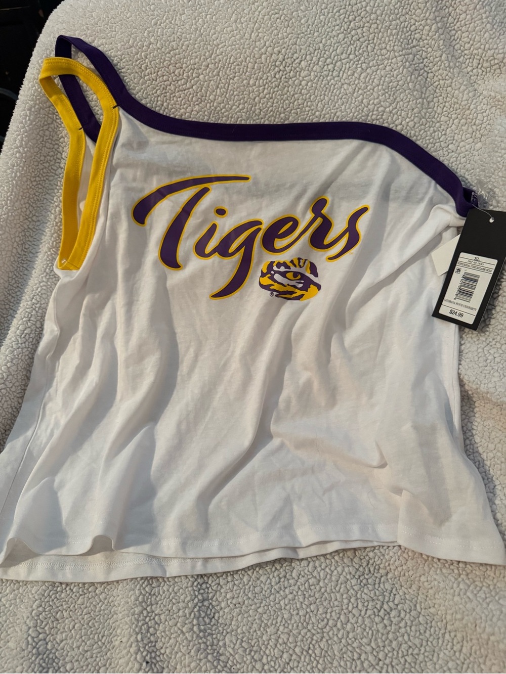 LSU Ladies Tigers White & Purple One-Shoulder Tank Top Size Xl NWT B19